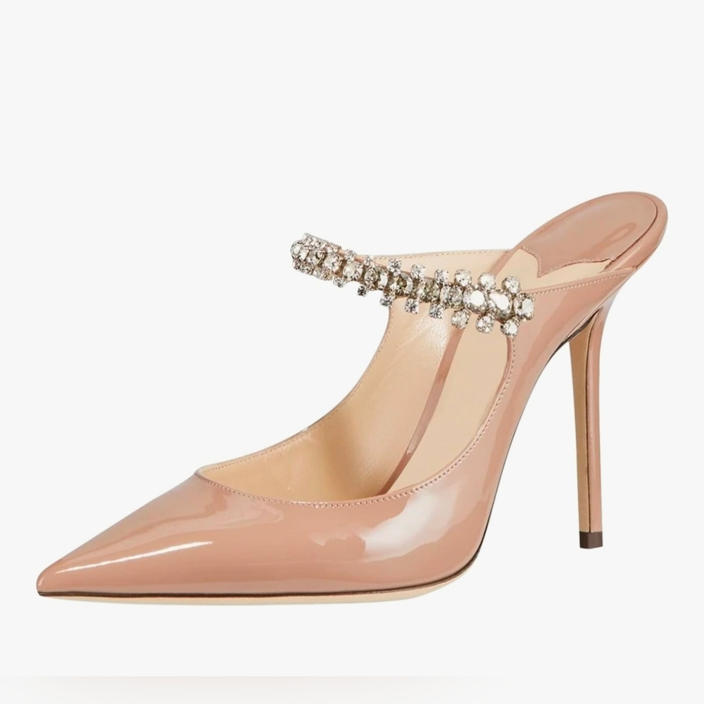 MiraAzzurra Rhinestone Strappy Stiletto Heel Mule Sandal Nude Sz 6